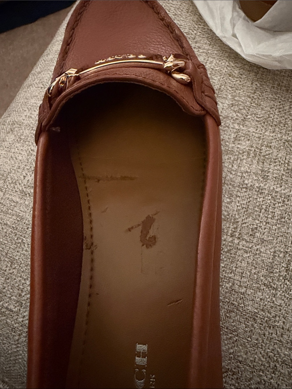 Coach Brown Leather Moccasin Loafers with Gold Plaque - Picture 10 of 10